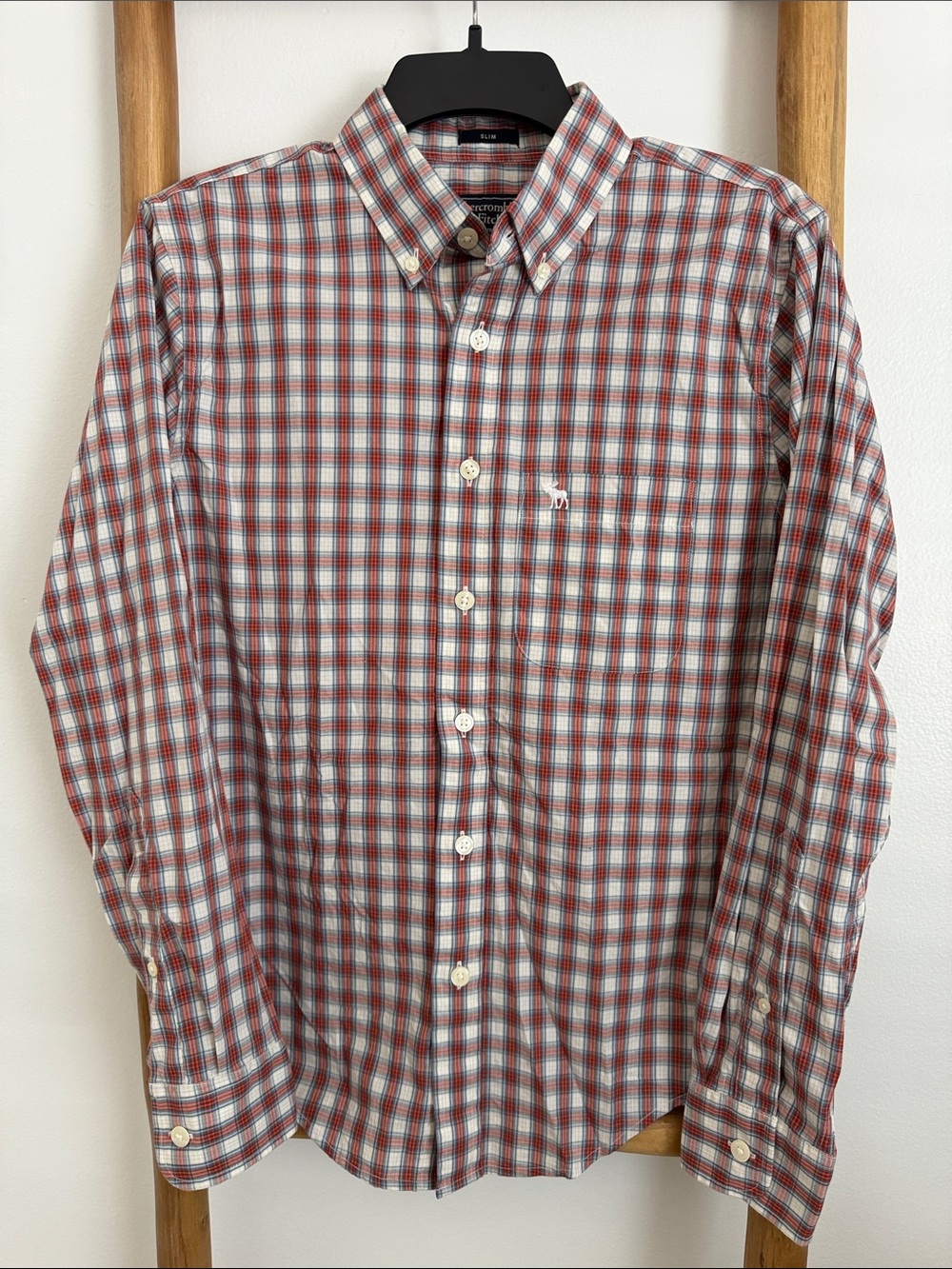 Abercrombie & Fitch Men's Red, White and Blue Plaid Button-Down Shirt | Slim Fit